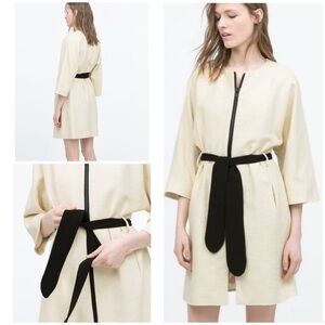 ZARA Woman Kimono Sleeves Belted Longline Full Zip Front Jacket Medium​​​
